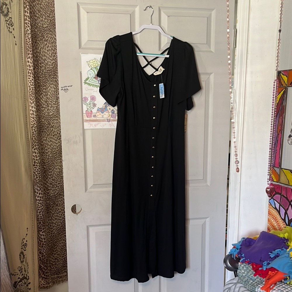 Black Ruffled Buttoned Maxi Sundress